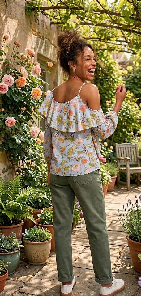 Contempo Floral Ruffle Cold-Shoulder Blouse