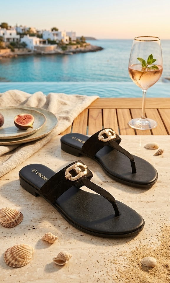 Step Into Style: Unreal Gold-Buckle Sandals