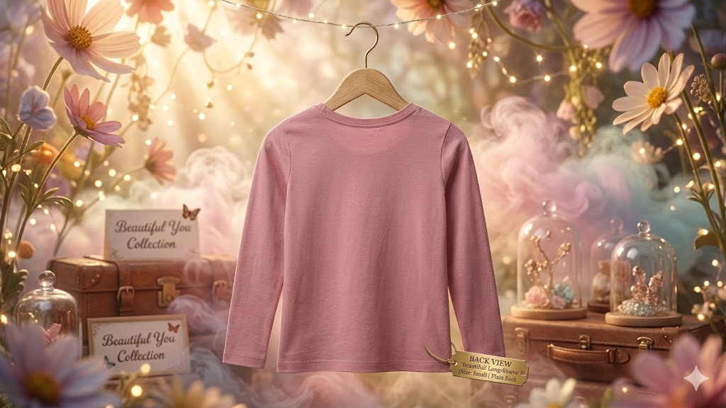 "Beautiful" Long Sleeve Graphic T-Shirt – Dusty Pink (Ages 8-9)