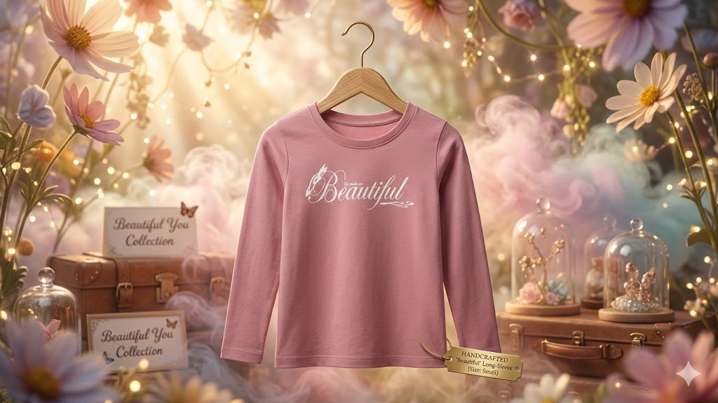 "Beautiful" Long Sleeve Graphic T-Shirt – Dusty Pink (Ages 8-9)