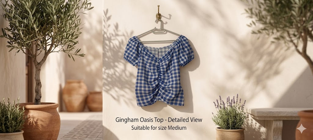 Gingham Oasis Ruched Front Puff Sleeve Blouse - Size M