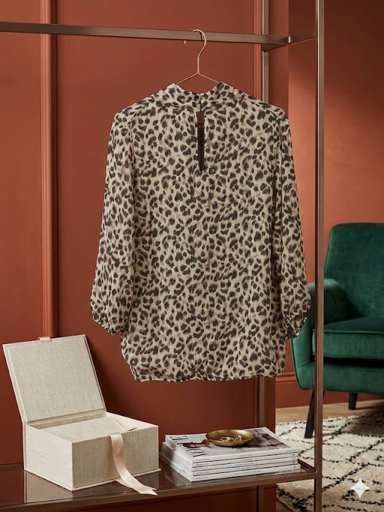 Sophisticated Leopard Print Wrap-Front Blouse – Size 14