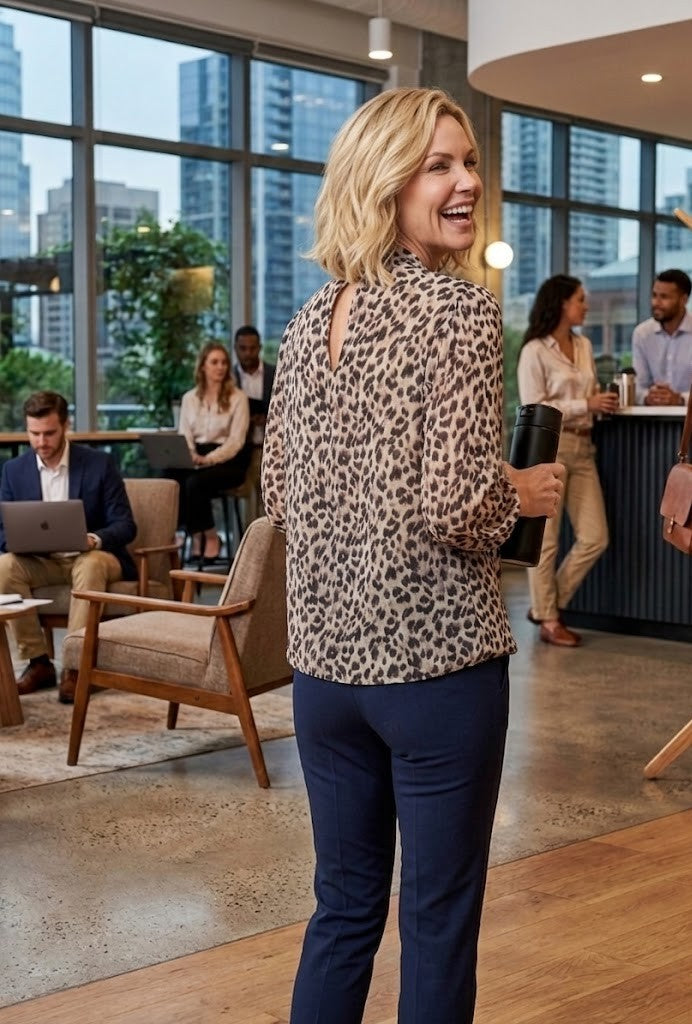 Sophisticated Leopard Print Wrap-Front Blouse – Size 14
