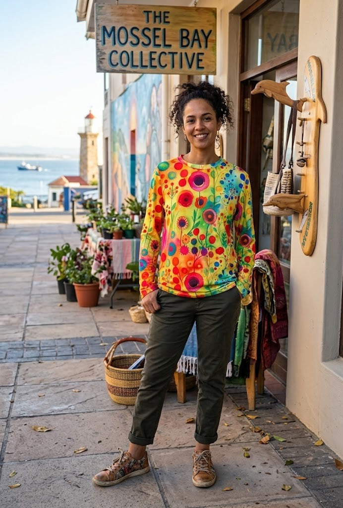 Vibrant Watercolor Floral Long-Sleeve Top | Excellent Condition | Size XL