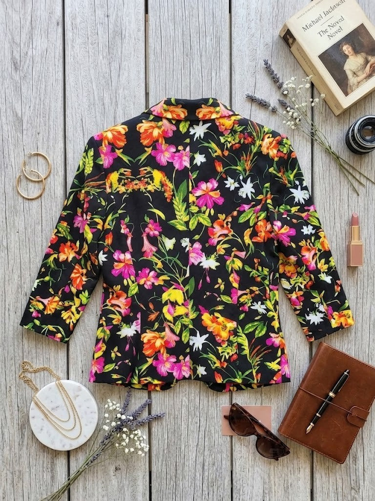 WWW Foschini Women's Black Floral Tailored Blazer Jacket - Size 8