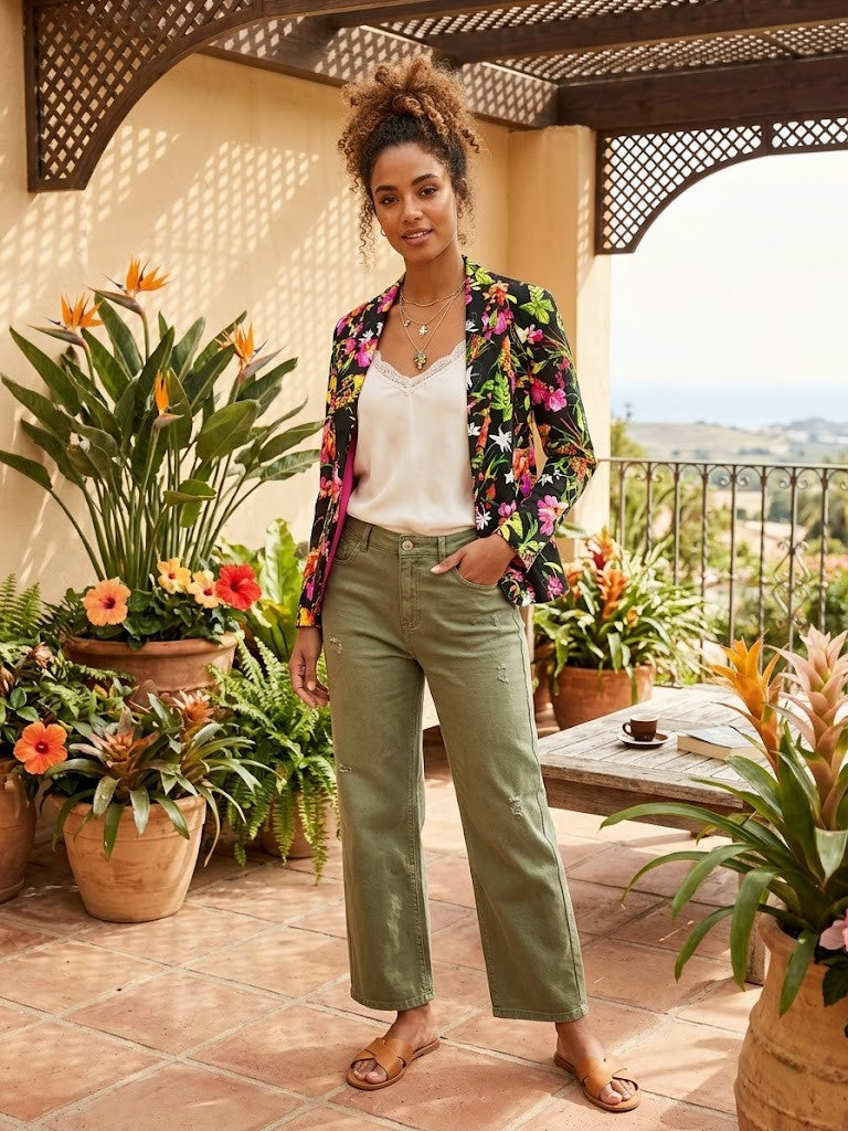 WWW Foschini Women's Black Floral Tailored Blazer Jacket - Size 8