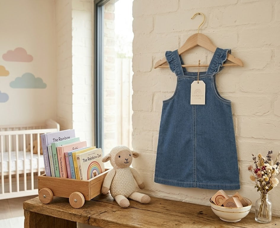 Little Rainbow Adventurer Denim Pinafore