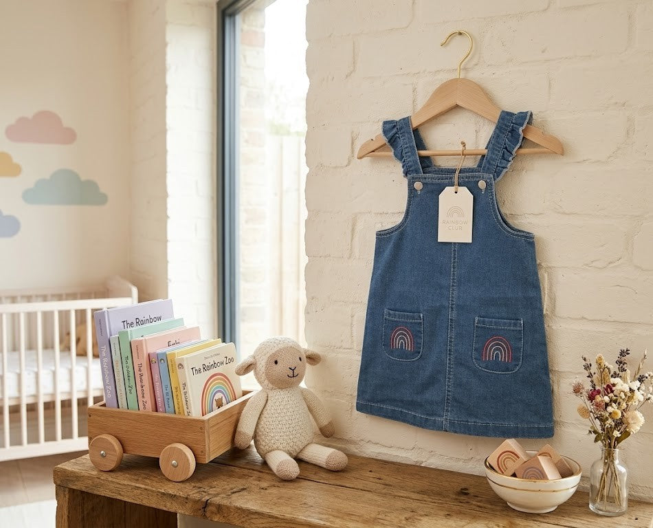 Little Rainbow Adventurer Denim Pinafore