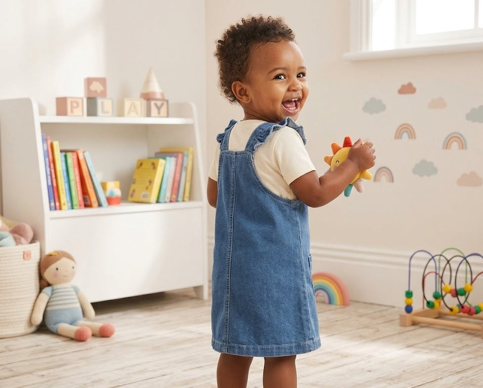 Little Rainbow Adventurer Denim Pinafore