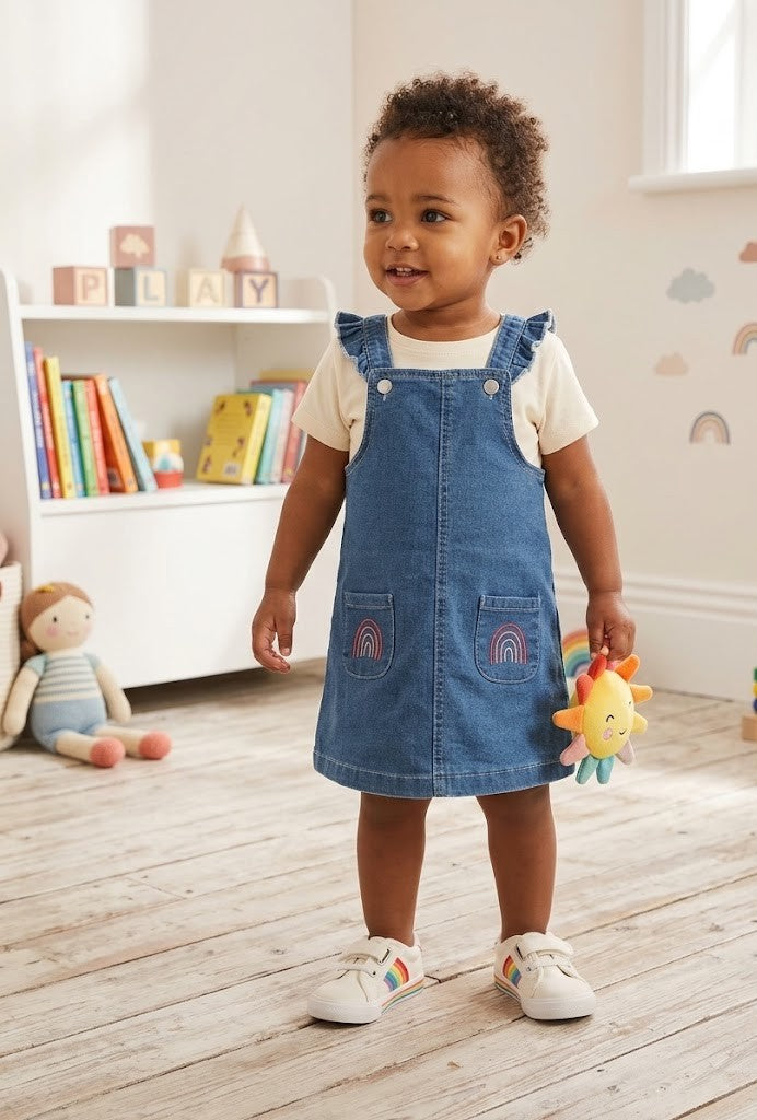 Little Rainbow Adventurer Denim Pinafore