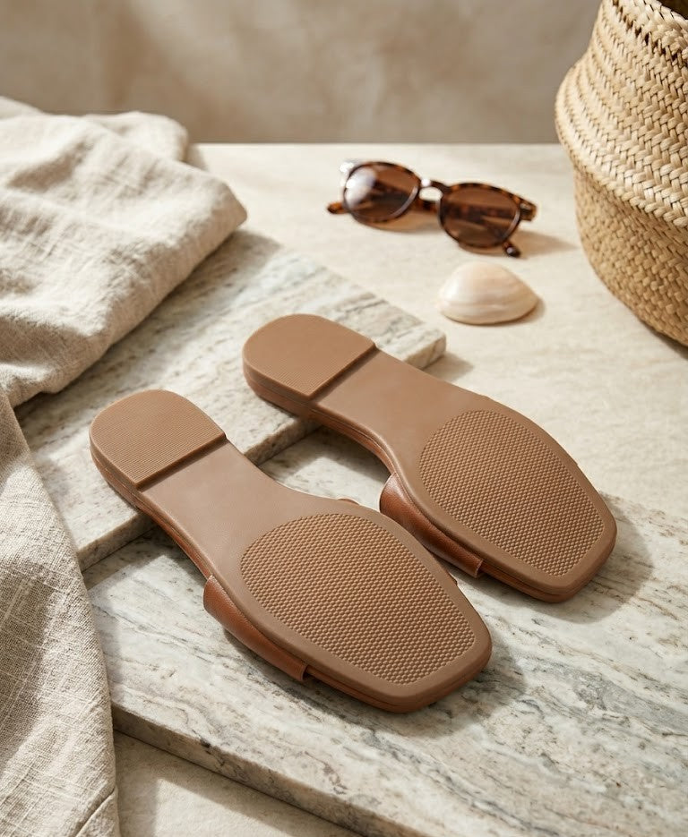 Unreal Brown Buckle Slide Sandals - Size 6 (Brand New)