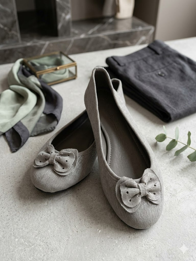 Step Out in Style: Custom Grey Shimmer Ballet Flats