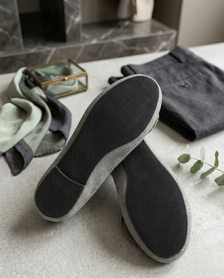 Step Out in Style: Custom Grey Shimmer Ballet Flats