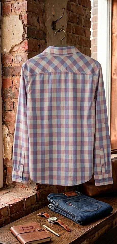 Old Khaki Men's Slim Fit Checkered Long Sleeve Shirt - 100% Cotton