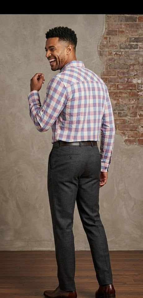 Old Khaki Men's Slim Fit Checkered Long Sleeve Shirt - 100% Cotton