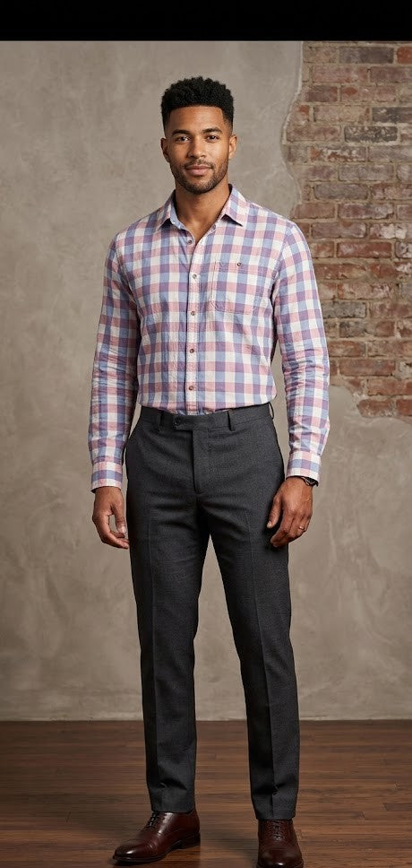 Old Khaki Men's Slim Fit Checkered Long Sleeve Shirt - 100% Cotton