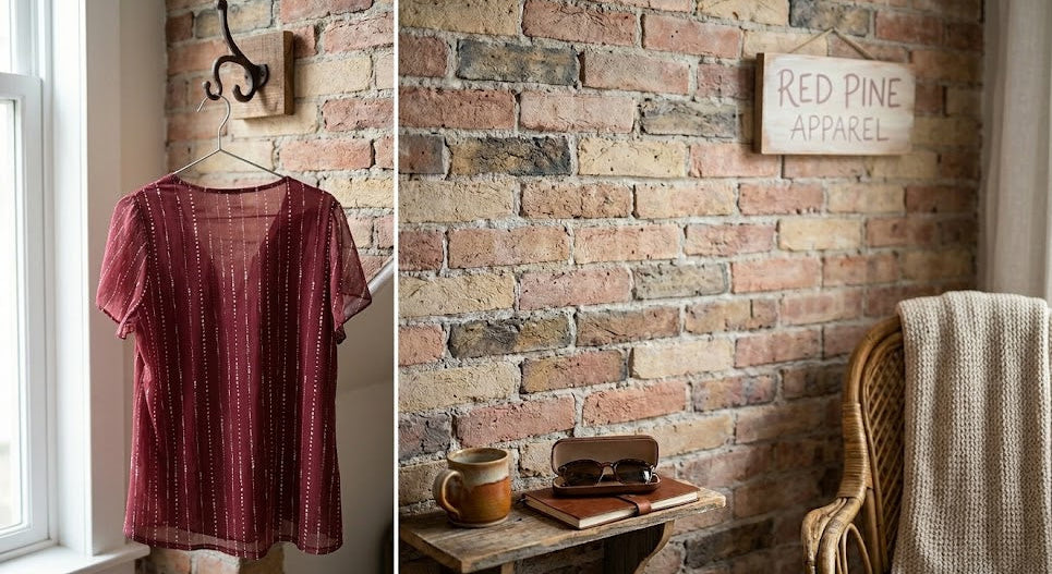 Vintage-Inspired Sheer Burgundy Blouse with Dotted Stripe and Flutter Sleeves