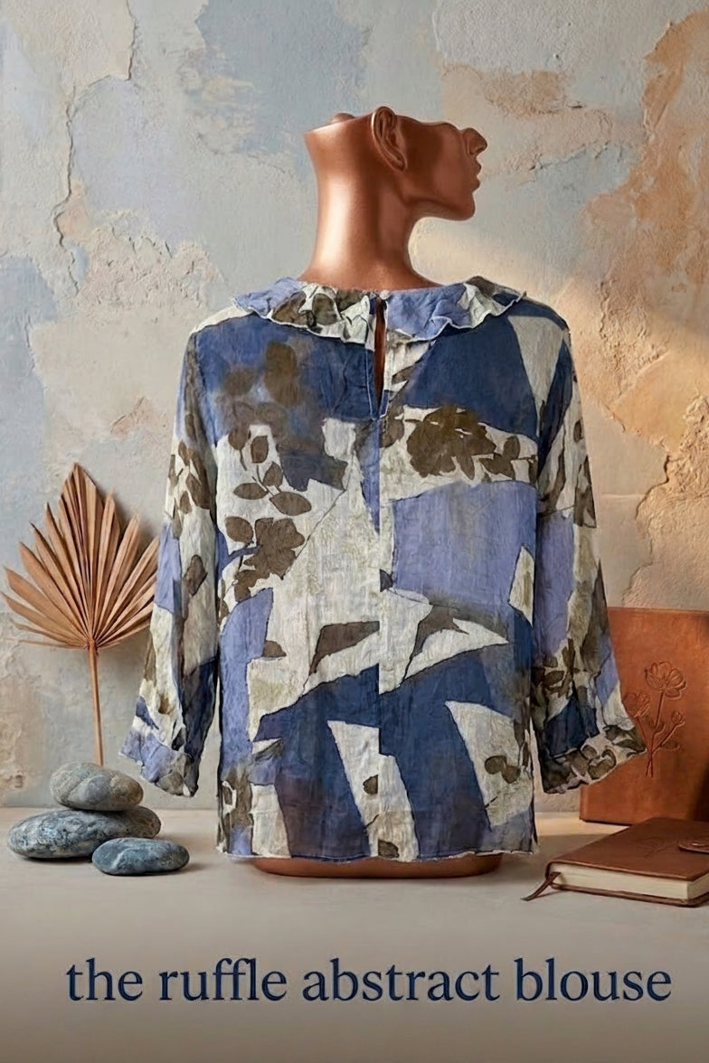 Ruffle Abstract Print Blouse | Size 32 | Excellent Condition