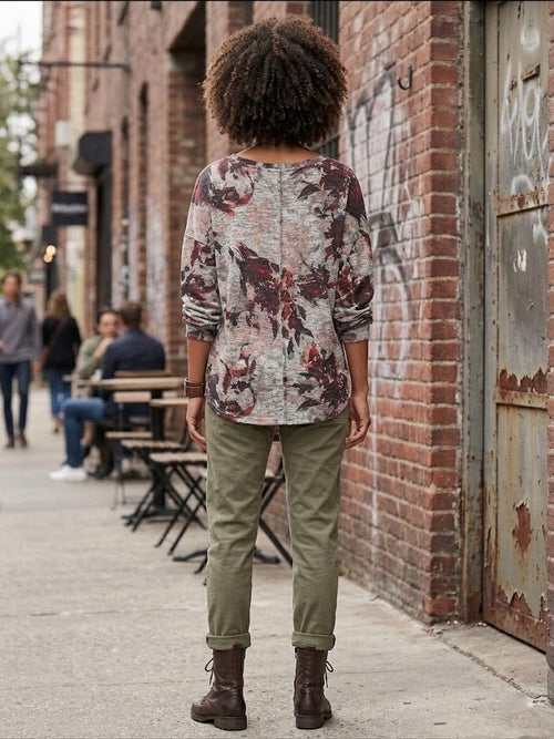 Donna Claire Floral Print Long-Sleeve Blouse – Size 2XL