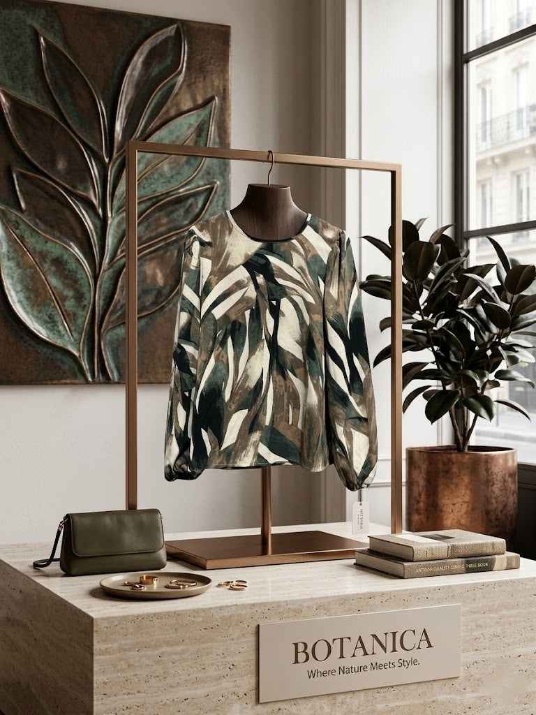 Shein Abstract Leaf Print Long-Sleeve Blouse – Women's Medium