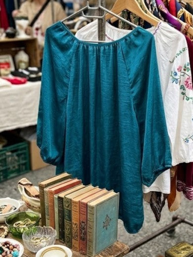Teal Elegance: Vintage-Inspired Floral Detail Blouse