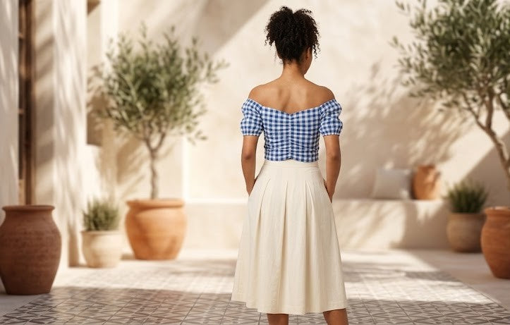 Gingham Oasis Ruched Front Puff Sleeve Blouse - Size M