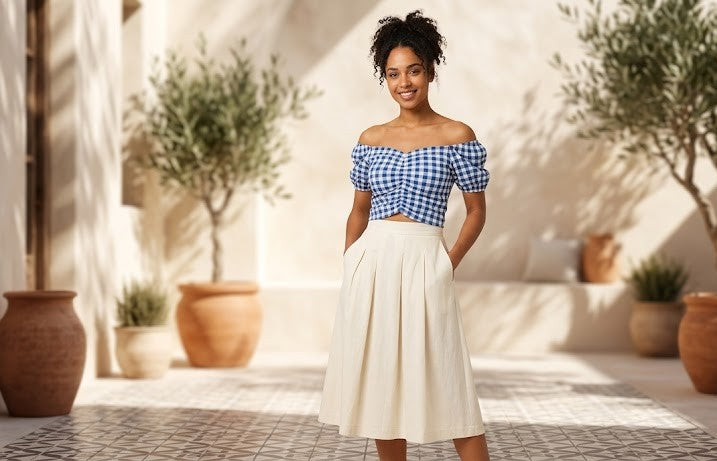 Gingham Oasis Ruched Front Puff Sleeve Blouse - Size M