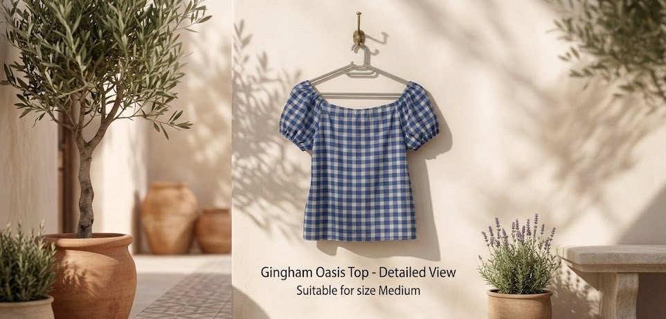 Gingham Oasis Ruched Front Puff Sleeve Blouse - Size M