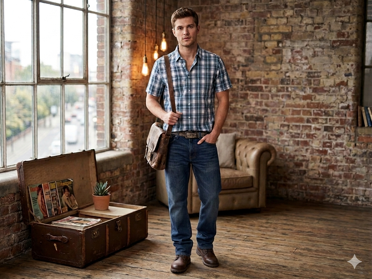 Men’s Short-Sleeve Classic Check Button-Down Shirt