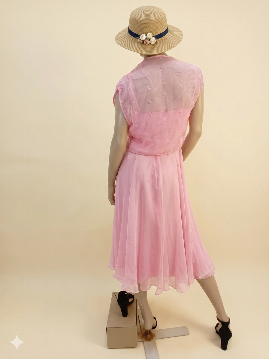 Soft Pink A-Line Cocktail Dress and Lace Shrug Two-Piece Set
