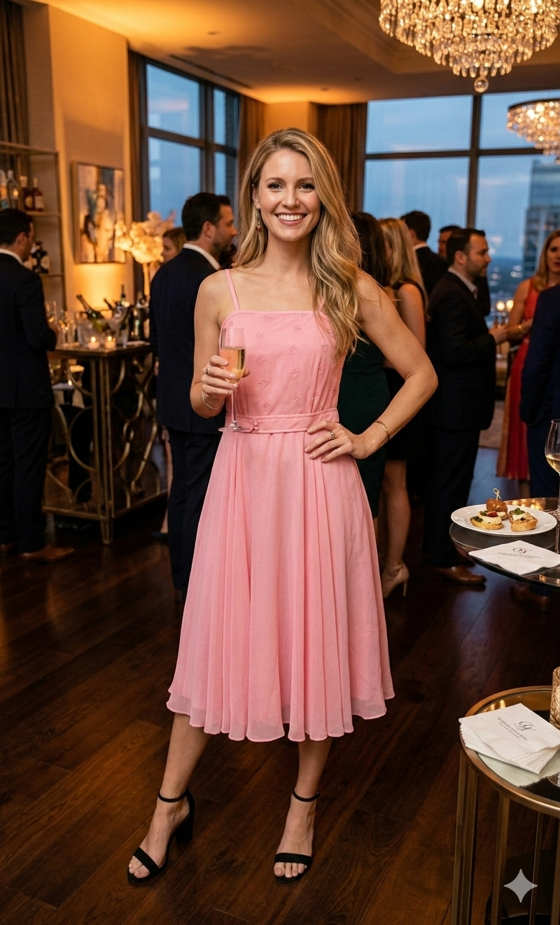 Soft Pink A-Line Cocktail Dress and Lace Shrug Two-Piece Set
