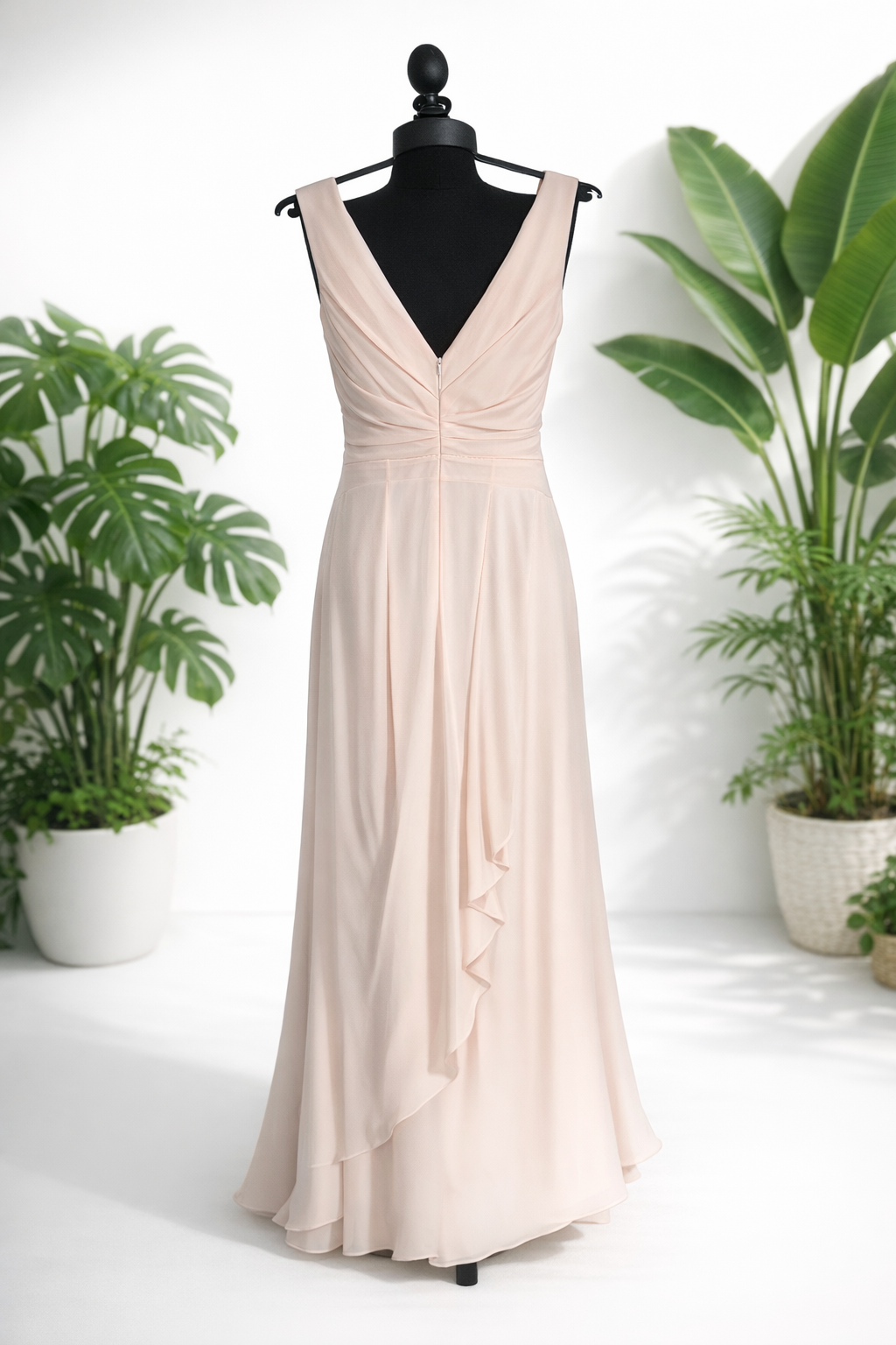 Pebbles Designer V-Neck Ruffled Evening Dress - Blush Pink (Size 10)