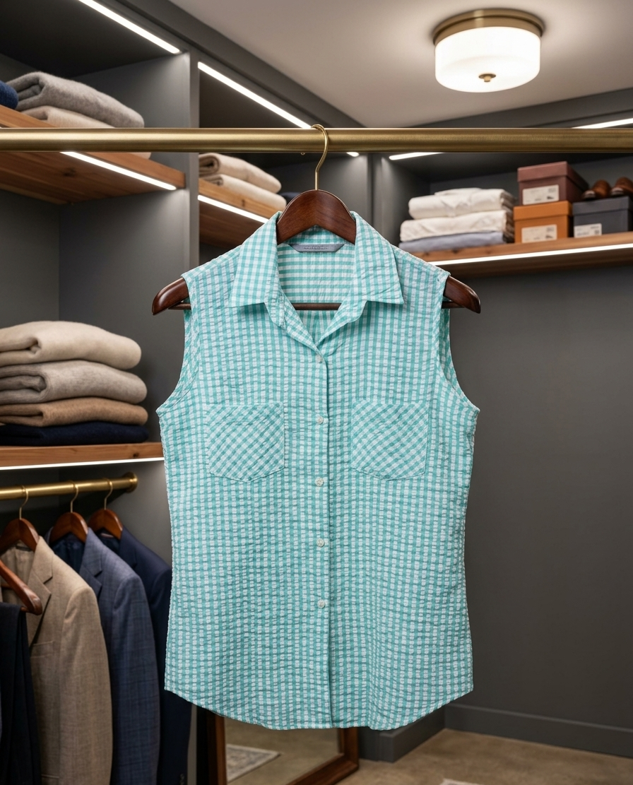 Lemon & Lime Gingham Sleeveless Blouse - Size 40
