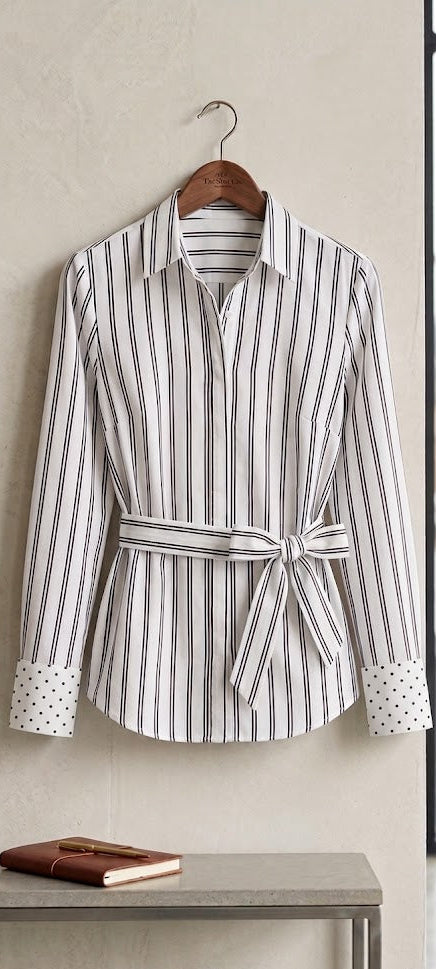 Cherokee Women's Black & White Striped Button-Up Blouse