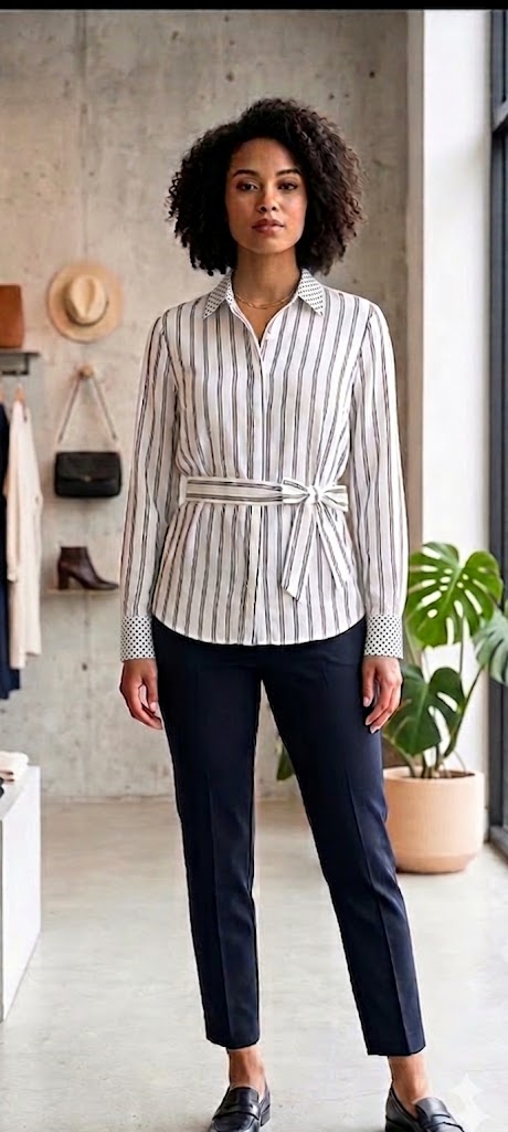 Cherokee Women's Black & White Striped Button-Up Blouse